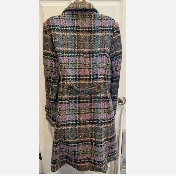 Vintage 90s Coat Moschino Tartan Plaid Multi Wool Ruffle US 10 - Picture 8 of 9